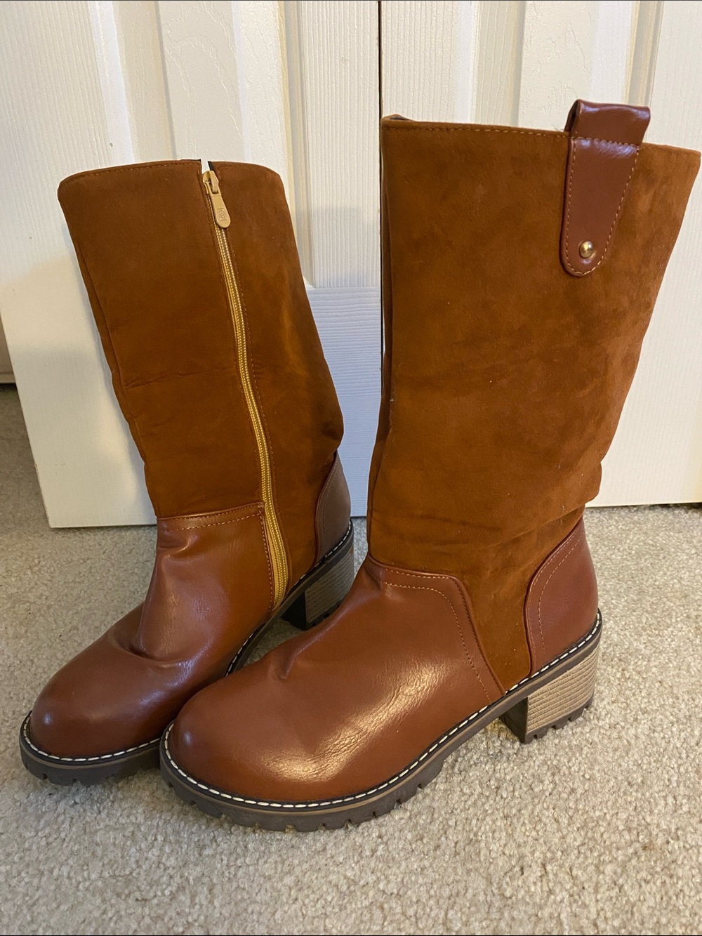 Women’s Mid-Calf Brown Leather & Suede Boots